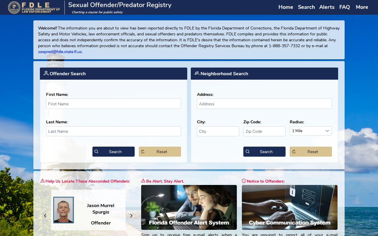 Florida FDLE official offender and predator geographic search