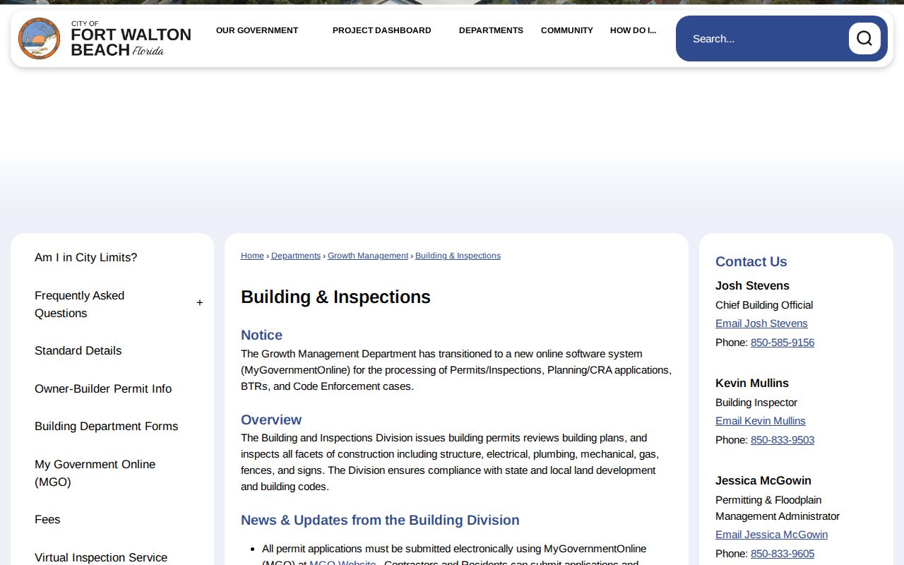 Fort Walton Beach Building and Inspections permit information
