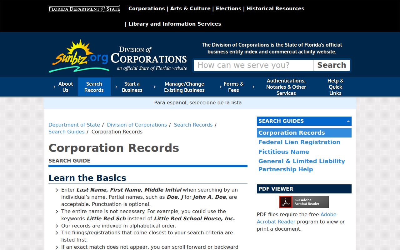 Fort Walton Beach ZIP code directory Sunbiz corporation search